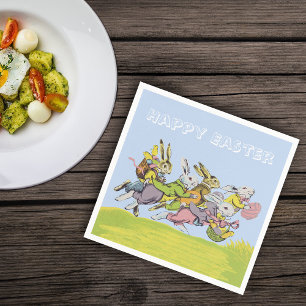 Serviette En Papier Joyeux Pâques courir les lapins Pastel