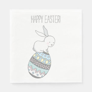 Serviette En Papier Joyeux Pâques ! Mignonne lapin sur un oeuf de Pâqu