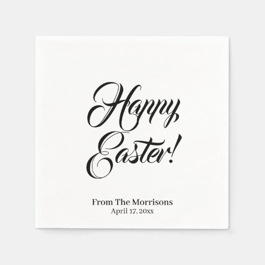 Serviette En Papier Joyeux Pâques noir blanc script personnalisé éléga (Devant)