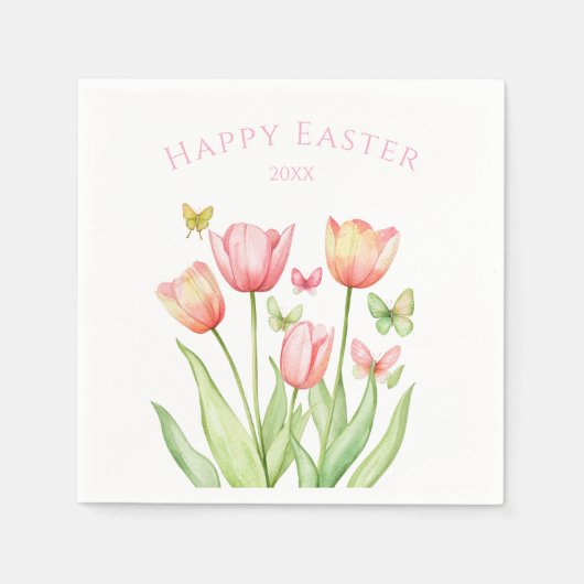 Serviette En Papier Joyeux Pâques Tulipe (Devant)