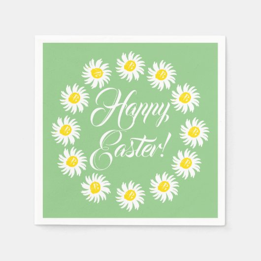 Serviette En Papier Joyeux Pâques vert script mignon marguerite joyeux (Devant)