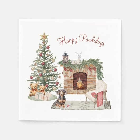 Serviette En Papier Joyeux Pawlidays Chien Design - Dachshund (Devant)
