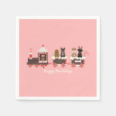 Serviette En Papier Joyeux Pawlidays Chien Noël Train de vacances (Devant)