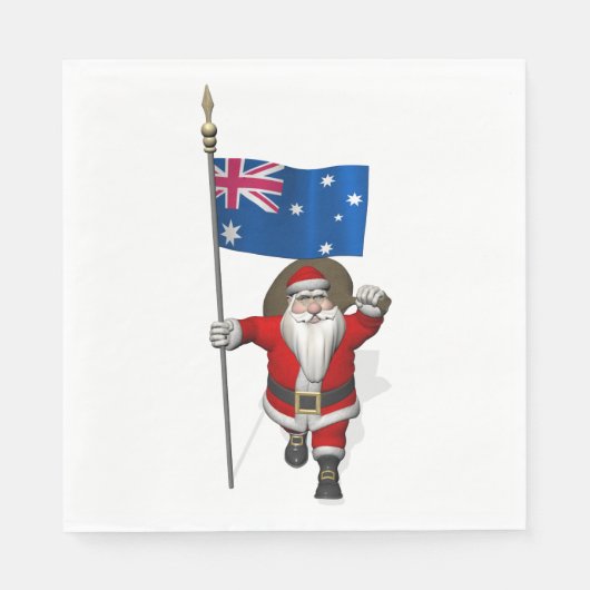 Serviette En Papier Joyeux Père Noël Avec Drapeau De L'Australie (Devant)