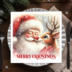 Serviette En Papier Joyeux Père Noël Rudolph Nappe de Table de Noël Fê