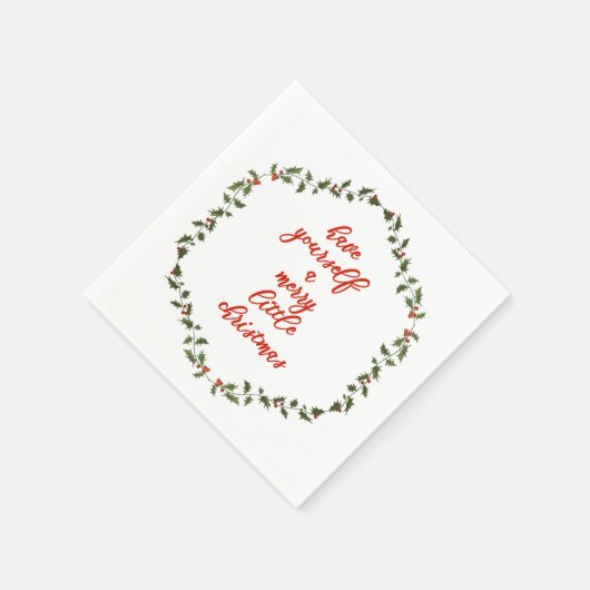 Serviette En Papier Joyeux petit Noël - Holly Wreath (Coin)