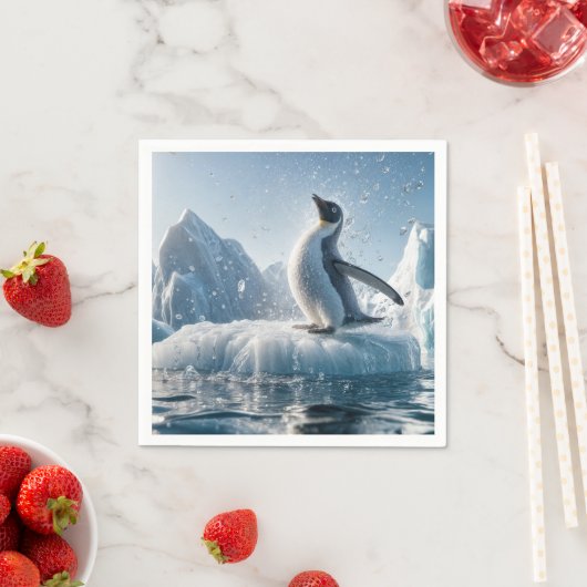 Serviette En Papier Joyeux Pingouin Sur Un Iceberg (En situation)