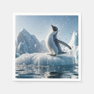 Serviette En Papier Joyeux Pingouin Sur Un Iceberg