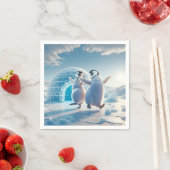 Serviette En Papier Joyeux Pingouins dansant (En situation)