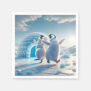 Serviette En Papier Joyeux Pingouins dansant