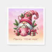 Serviette En Papier Joyeux "PINK-mas" Noël Gnome Chocolat chaud (Devant)