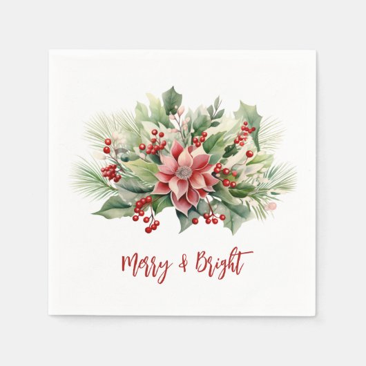 Serviette En Papier Joyeux Poinsettia Berries Noël (Devant)