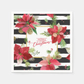 Serviette En Papier Joyeux Poinsettias de Noël, serviettes en bande no (Devant)