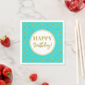 Serviette En Papier Joyeux Points d'or blanc turquoise d'anniversaire (En situation)