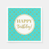 Serviette En Papier Joyeux Points d'or blanc turquoise d'anniversaire (Devant)