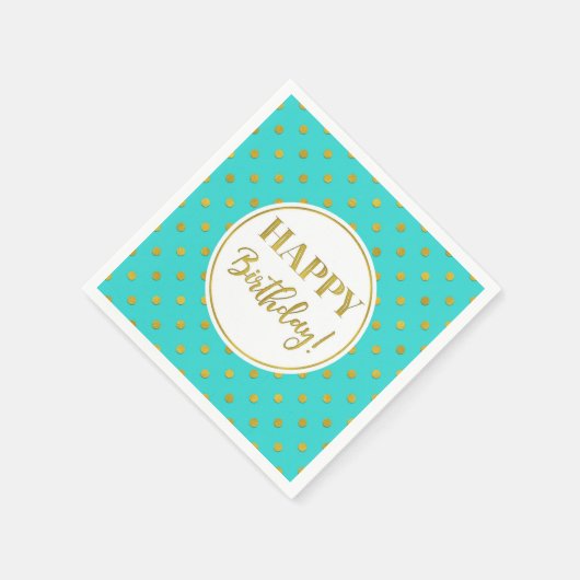 Serviette En Papier Joyeux Points d'or blanc turquoise d'anniversaire (Coin)