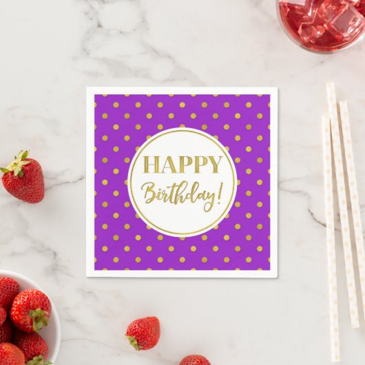 Serviette En Papier Joyeux Points d'or blanc violet d'anniversaire (En situation)