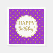 Serviette En Papier Joyeux Points d'or blanc violet d'anniversaire (Devant)
