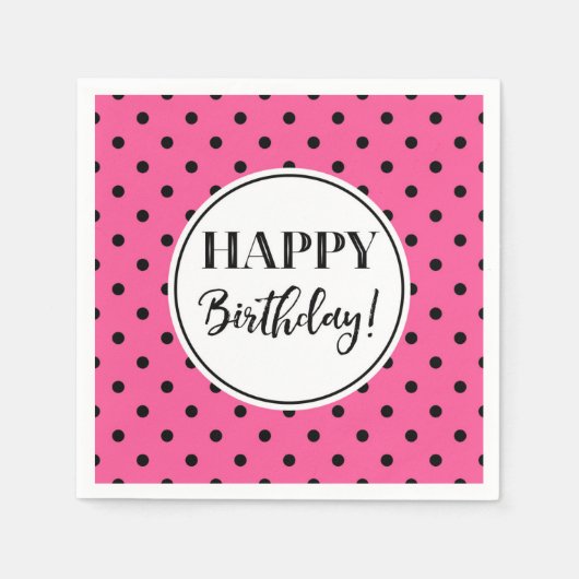 Serviette En Papier Joyeux Points noirs blancs roses d'anniversaire (Devant)