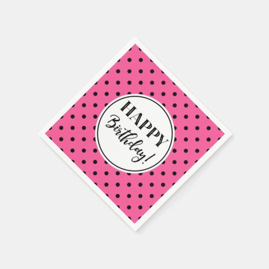 Serviette En Papier Joyeux Points noirs blancs roses d'anniversaire (Coin)
