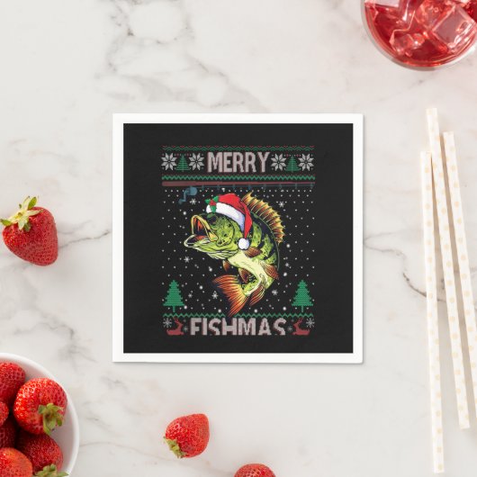 Serviette En Papier Joyeux Poisson Basse Pêche Poisson de Noël Vilain  (En situation)