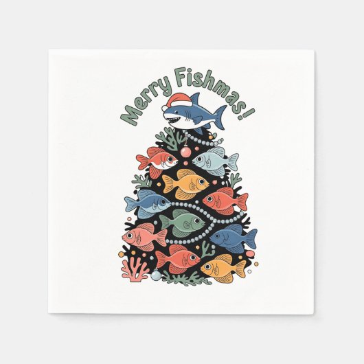 Serviette En Papier Joyeux Poissons de Noël Poisson Drôle Pêche (Devant)