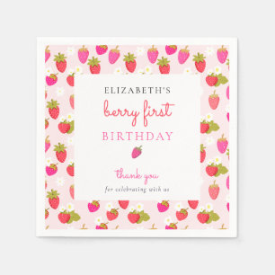 Serviette En Papier Joyeux Premier Anniversaire Fille Douce Fraise Mig