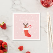 Serviette En Papier Joyeux Renard De Noël Dans Un Rouge Blanc Stocker (En situation)