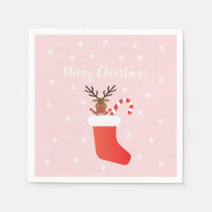 Serviette En Papier Joyeux Renard De Noël Dans Un Rouge Blanc Stocker