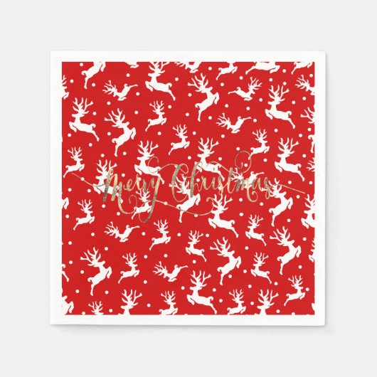 Serviette En Papier Joyeux rennes de Noël Rouge (Devant)