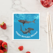 Serviette En Papier Joyeux requin d'anniversaire Grand marteau blanc (En situation)