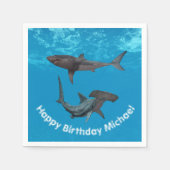 Serviette En Papier Joyeux requin d'anniversaire Grand marteau blanc (Devant)