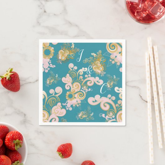 Serviette En Papier Joyeux rose Abstrait, bleu ciel - Fleurs roses (En situation)