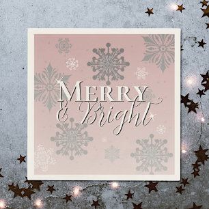 Serviette En Papier Joyeux rose et flèches de neige brillantes Noël