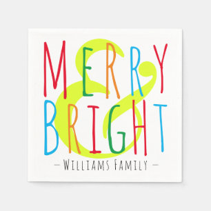 Serviette En Papier Joyeux & Rouge clair, Vert Bleu Typographie Vacanc