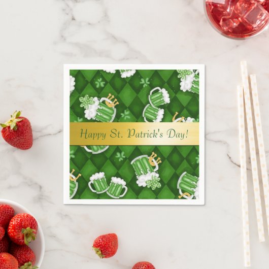 Serviette En Papier Joyeux Saint Patrick's Day Green Beer Napkins (En situation)