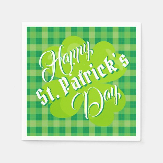 Serviette En Papier Joyeux Saint Patrick's Day Tartan vert Lucky Clove (Devant)