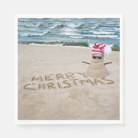Serviette En Papier Joyeux Sandman De Noël Sur La Plage (Devant)