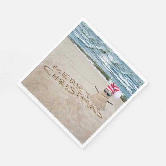 Serviette En Papier Joyeux Sandman De Noël Sur La Plage (Coin)