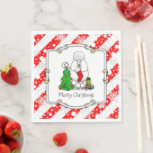 Serviette En Papier Joyeux sapin de Noël 2 caniche (blanc) chien migno (En situation)