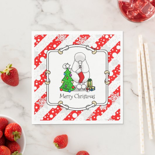 Serviette En Papier Joyeux sapin de Noël 2 caniche (blanc) chien migno (En situation)