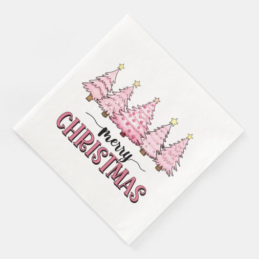 Serviette En Papier Joyeux sapin rose (Coin)