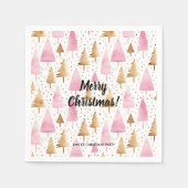 Serviette En Papier Joyeux sapin rose or Noël (Devant)