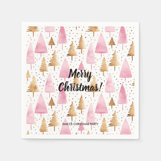 Serviette En Papier Joyeux sapin rose or Noël (Devant)