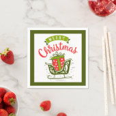 Serviette En Papier Joyeux Sleigh de Noël Présente Red Green Festive (En situation)