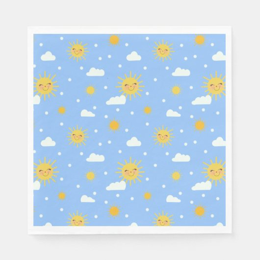 Serviette En Papier Joyeux Soleil Jaune Et Nuages (Devant)