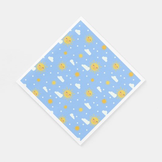 Serviette En Papier Joyeux Soleil Jaune Et Nuages (Coin)