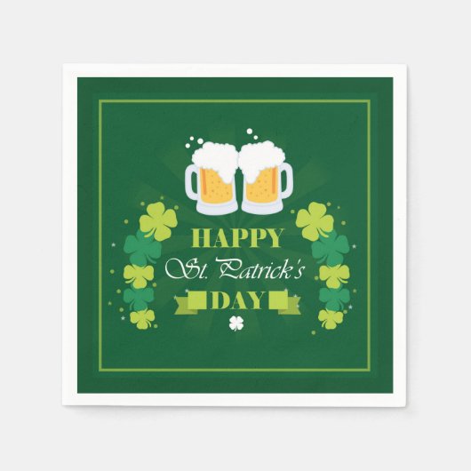 Serviette En Papier Joyeux St. Patricks Day Bière et Clovers (Devant)