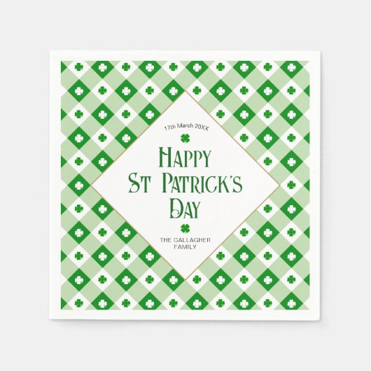 Serviette En Papier Joyeux St Patrick's Day Verte Clover Nom de l'avio (Devant)