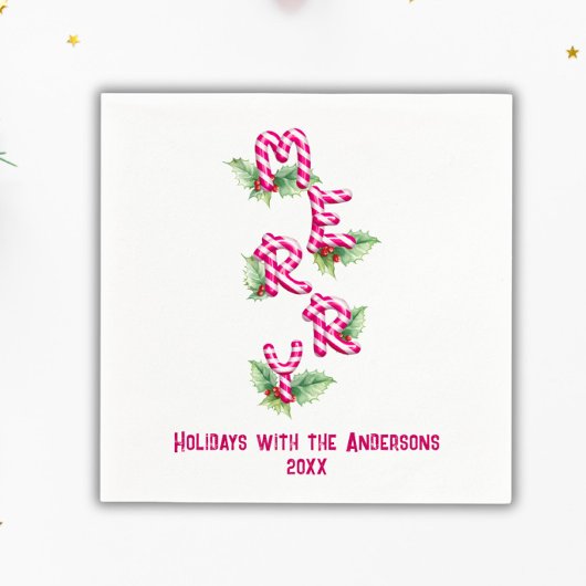 Serviette En Papier Joyeux Sucre de canne de Noël Rouge Vert Vacances